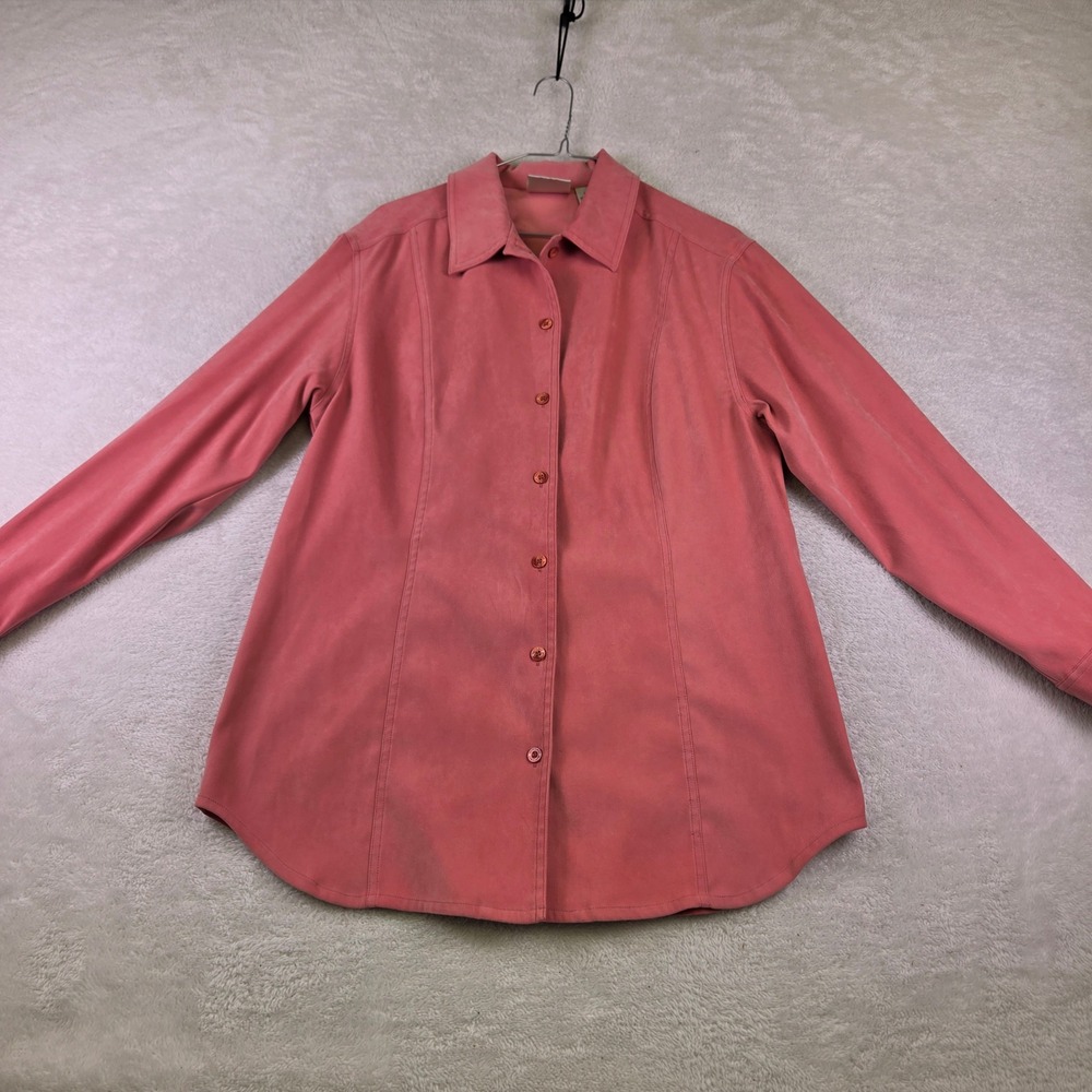 Monterey by Koret Womens Coral Pink Faux Suede Button Down Shirt Size L